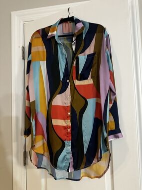 Fashion Nova Multicolor Abstract Wave Button-Up Shirt